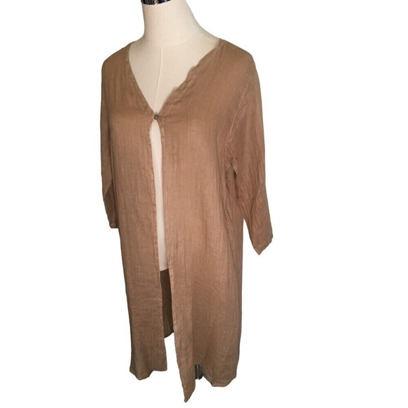 Click By Color Me Cotton Tan Size Medium Duster Women’s Tan 100% Linen Dress - Picture 2 of 7